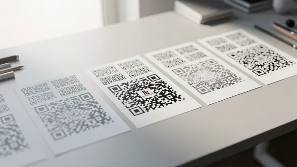 QR code printouts in different export formats showing quality differences