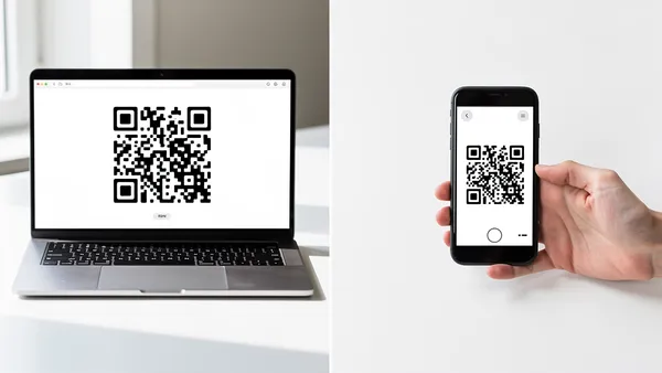 Split view of a laptop generating a QR code and a phone scanning one